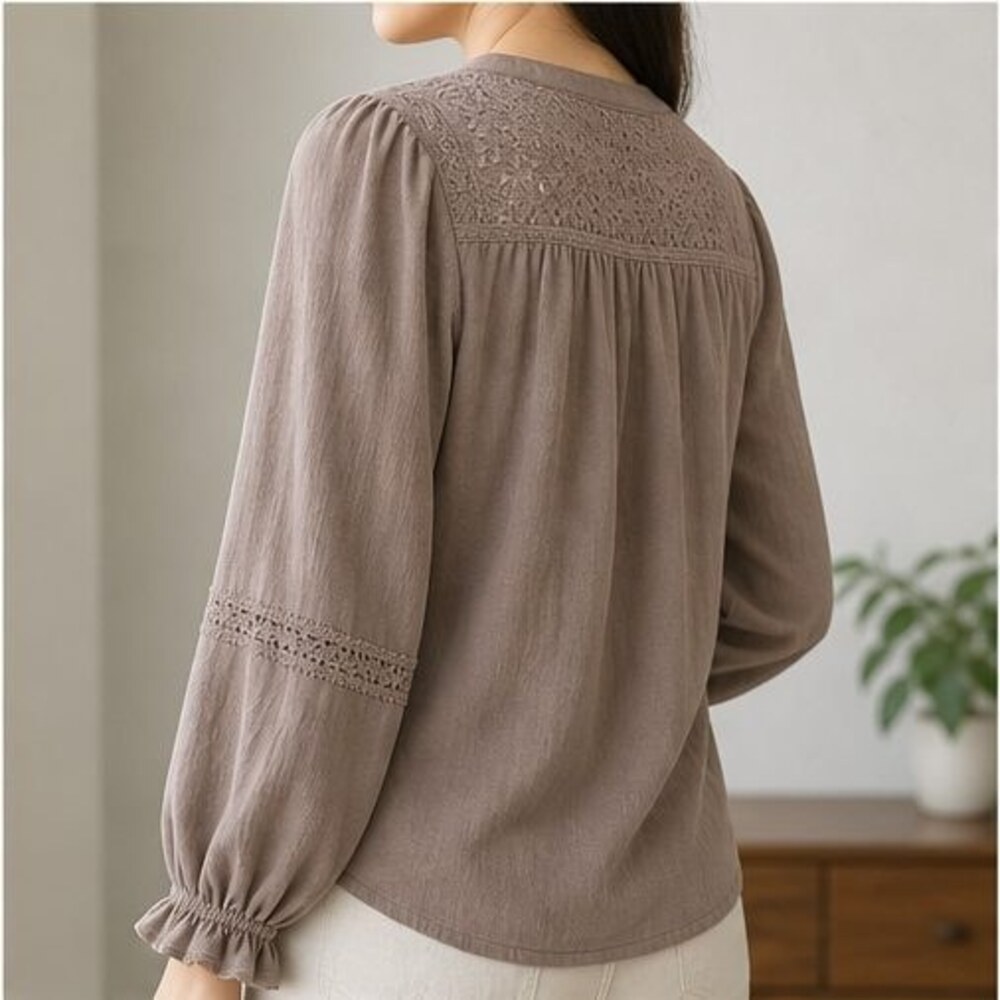 Taupe Ruffle Blouse - Picture 3 of 6
